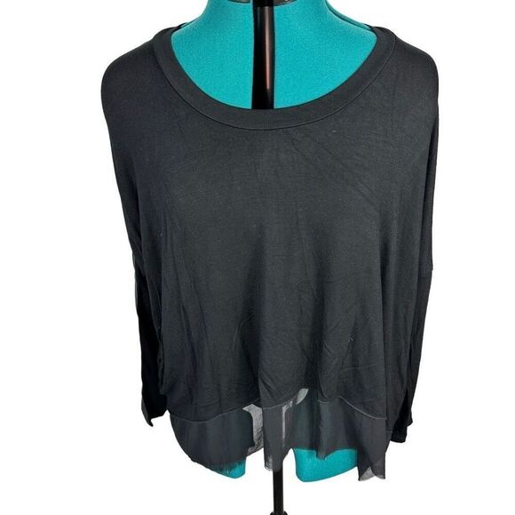 Black athletic tunic with leather sleeve accent - Picture 1 of 8
